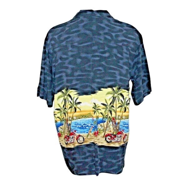 Island Collection Large Aloha Hawaiian Shirt Tiki Motorcycle Surf Boards Beach - Picture 2 of 12